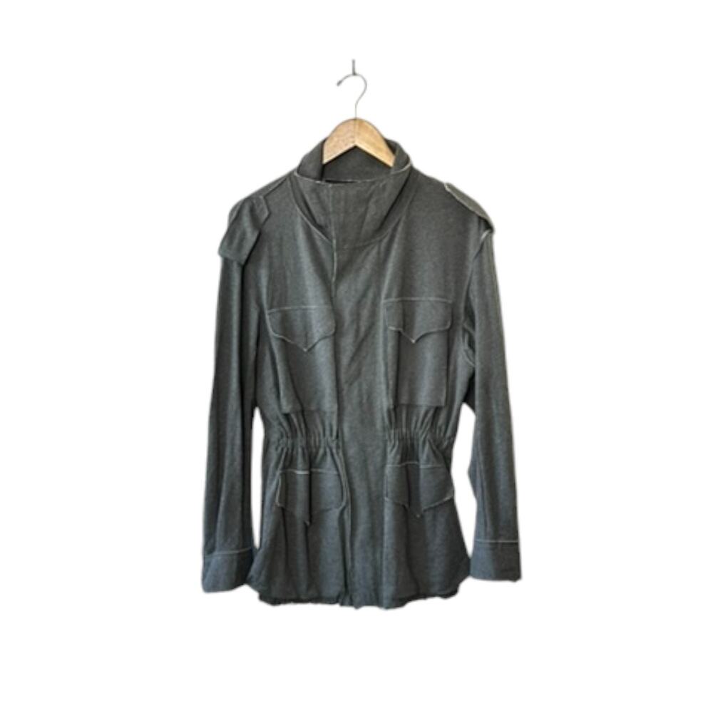 Norma Kamali Gray Full-Zip Cargo Hooded Sweat Jacket Women's Size Small